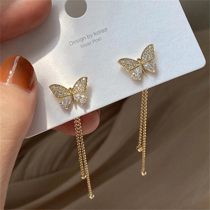 AVR JEWELS New Trendy Long Tassel Butterfly Drop Earrings Gold