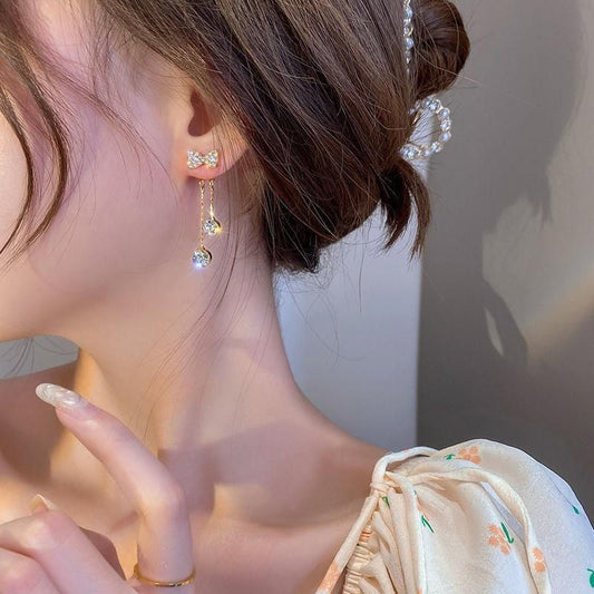 A two-wear earrings new trendy bowknot tassel fashion sweet earrings women Alloy Drops & Danglers