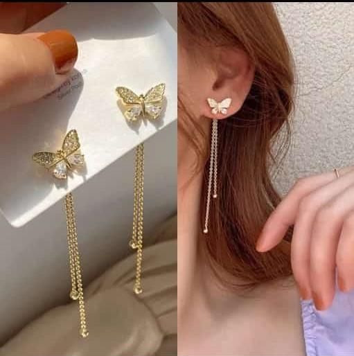 AVR JEWELS New Trendy Long Tassel Butterfly Drop Earrings Gold