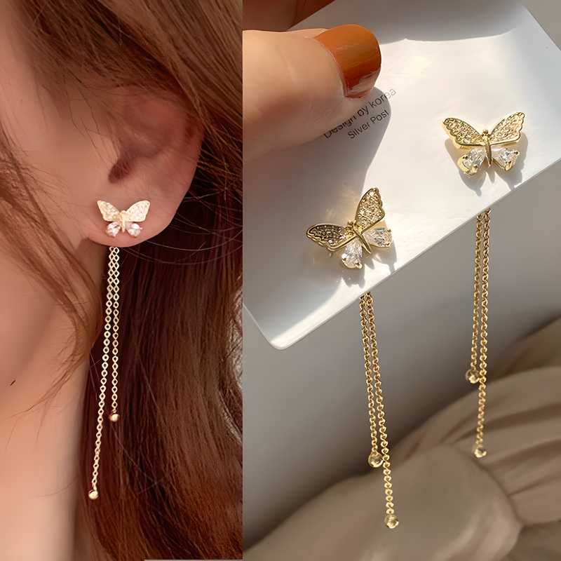 AVR JEWELS New Trendy Long Tassel Butterfly Drop Earrings Gold